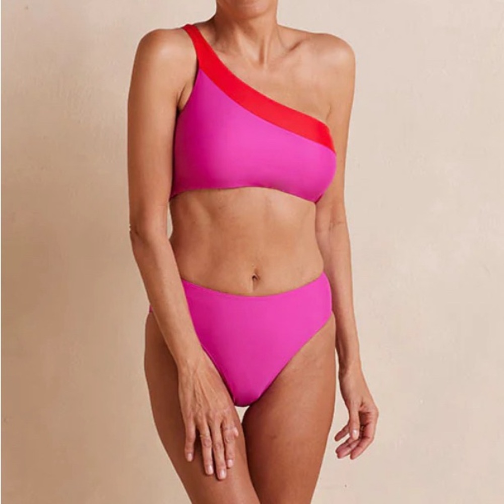 Summersalt Sidestroke Bikini Swim Suit Pink Two Tone Colorblock Two Piece sz 8
